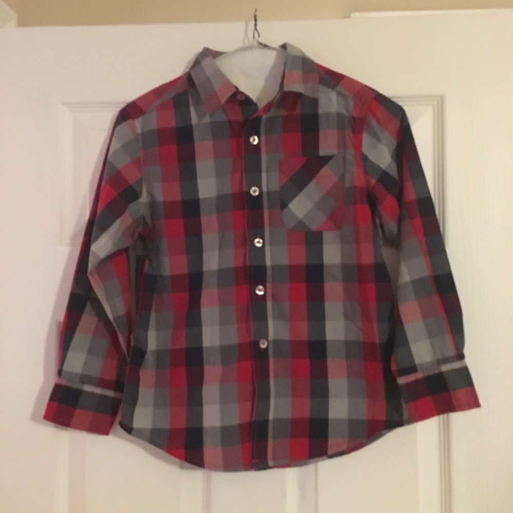 Boys Faded Glory Long Sleeve Red Checker Shirt 6/7